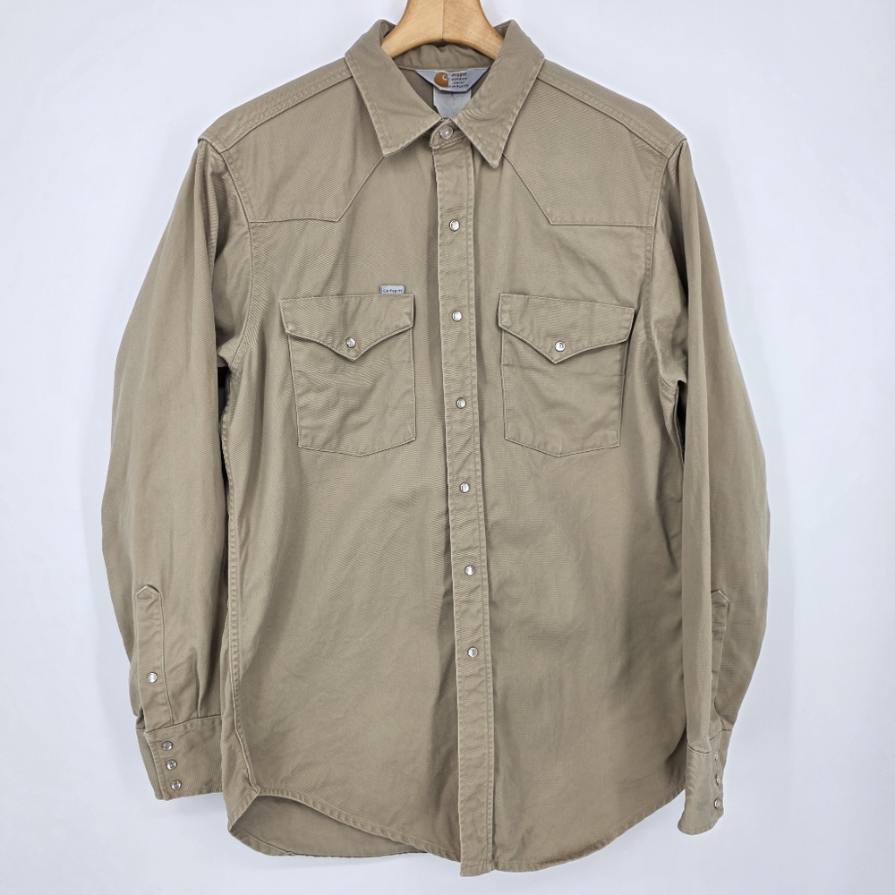 Carhartt Rugged Outdoor Wear Beige Snap Button Shirt L.